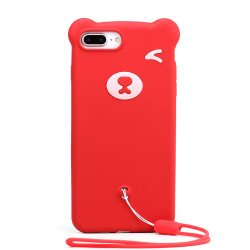 iPhone 8 Plus / 7 Plus 3D Teddy Bear Design Case with Hand Strap (Red)